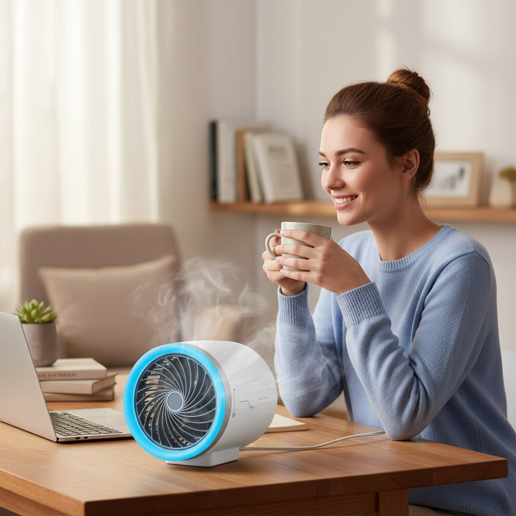 Portable Air Circulation Fan with LED Lights & Reusable Ice Packs for Enhanced Cooling