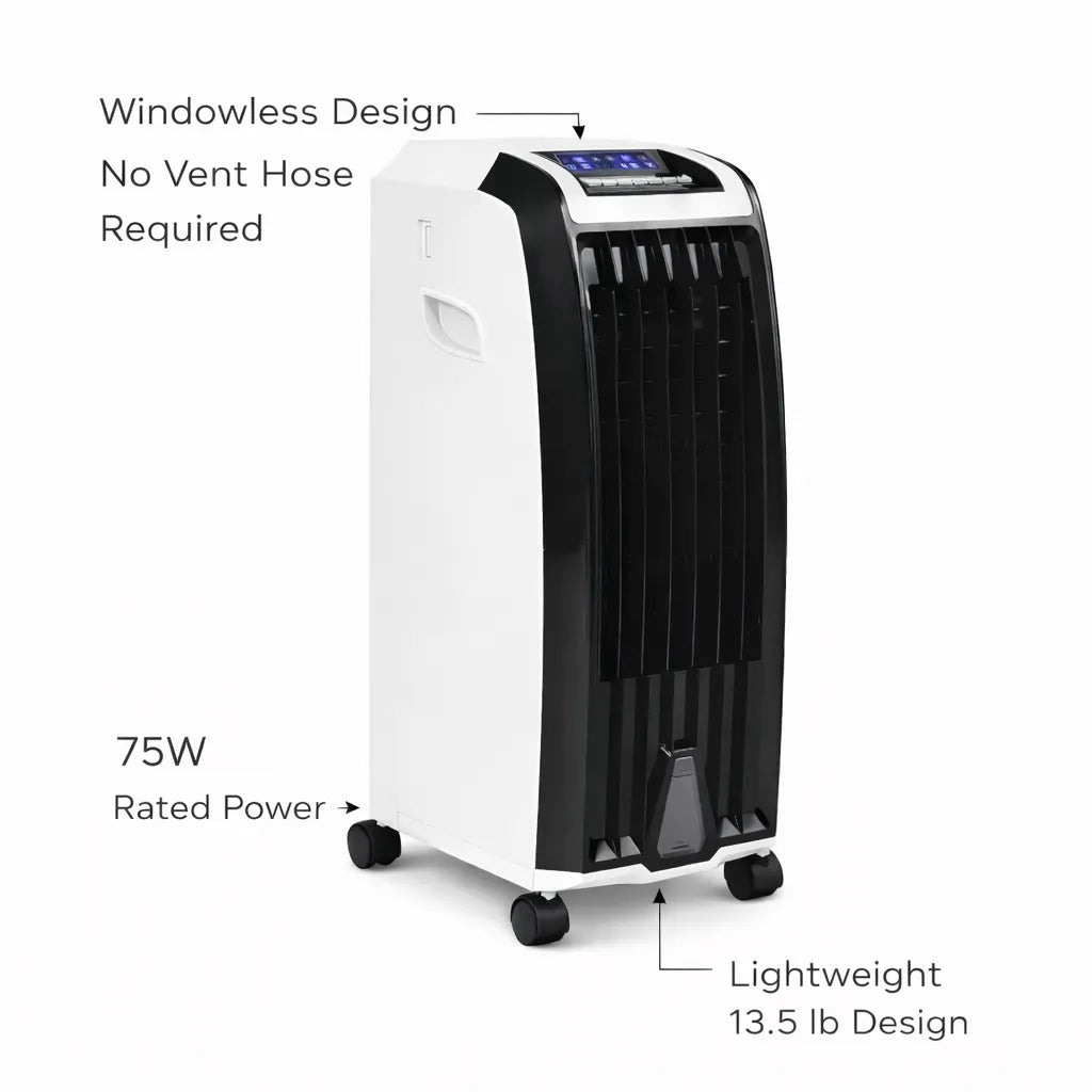 Evaporative Air Cooler with Wheels – Portable Cooling Fan Tower with Water Tank for Bedroom & Home Office