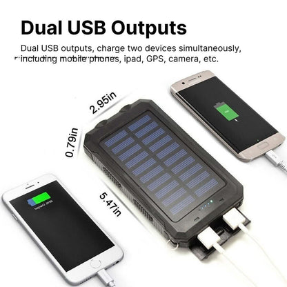 Portable Charger | Waterproof Solar Power Bank with 30000mAh Capacity | Dual USB Outputs for Outdoor Adventures