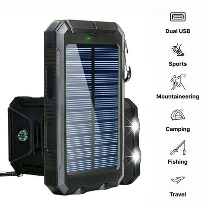 Portable Charger | Waterproof Solar Power Bank with 30000mAh Capacity | Dual USB Outputs for Outdoor Adventures
