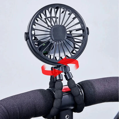 COOLCLIP – Portable clip-on USB rechargeable fan with 3-speed airflow for stroller use