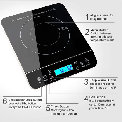 Portable Induction Cooktop with Touch Controls, Induction Burner with Timer, Induction Stove, Electric Cooktop