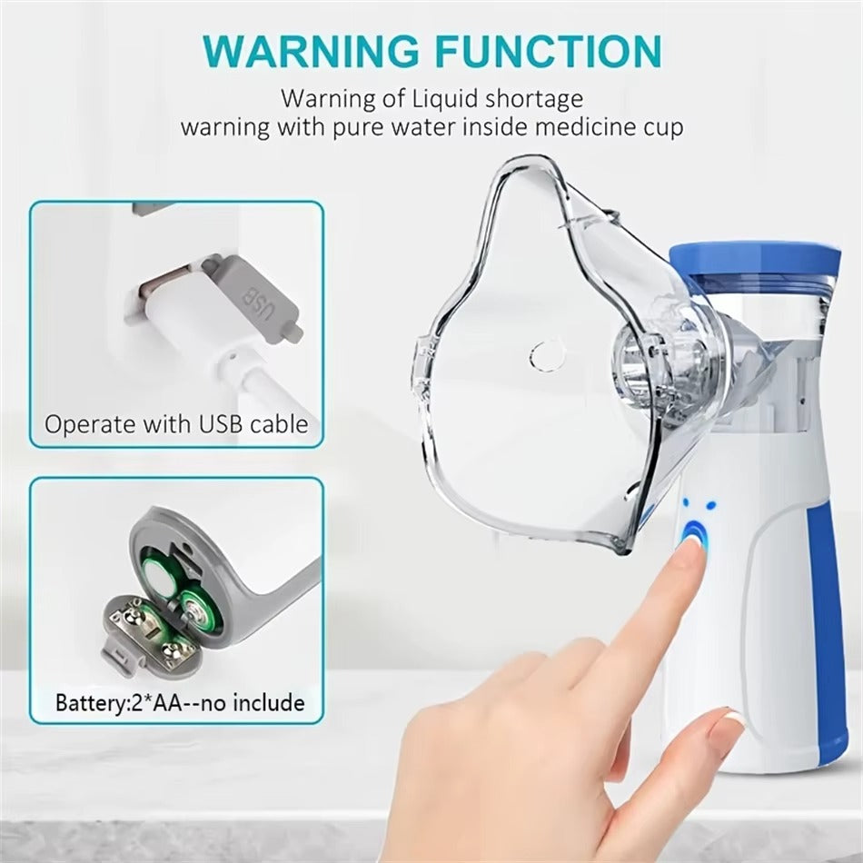 Handheld Mesh Nebulizer – Whisper-Quiet Personal Breathing Treatment Device for Adults & Kids, USB Rechargeable Travel Inhaler