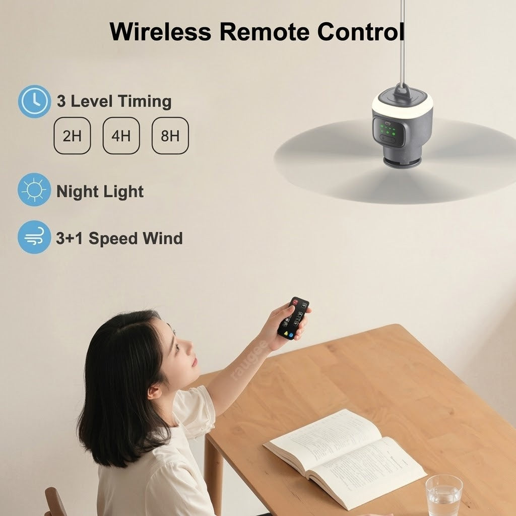 Portable Rechargeable Fan with Light & Remote Control | Dual Function for Comfort and Convenience