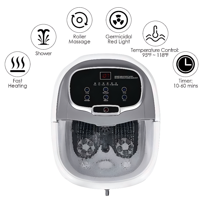 Heated Foot Spa with Motorized Rollers, Water Jets & Red Light Therapy for Home Relaxation