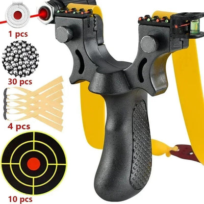 Laser-Guided Outdoor Slingshot with Textured Grip & Bubble Level for Target Practice & Recreation