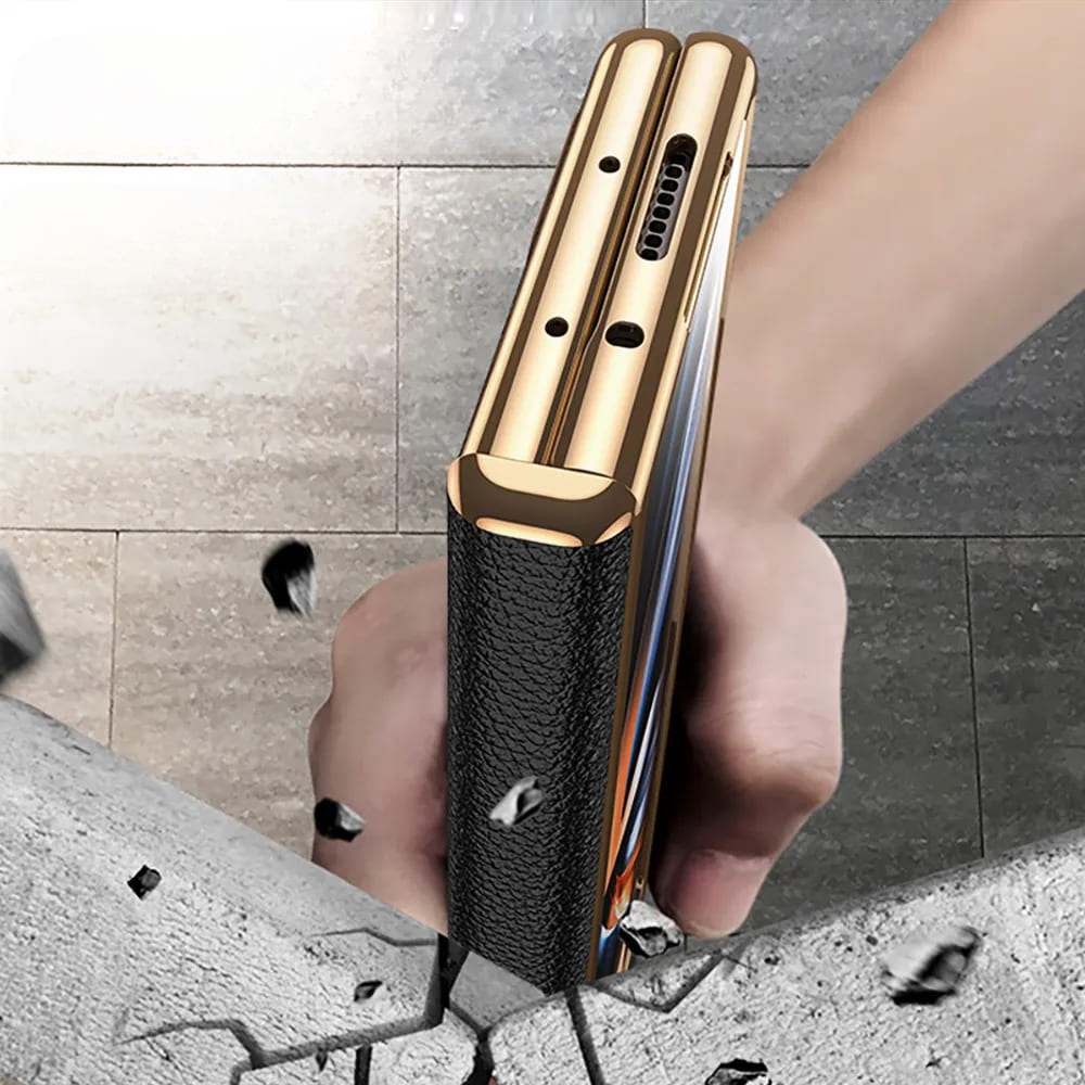 Genuine Leather Foldable Phone Case for Galaxy Z Fold 3/4/5/6/7/8 – Kickstand or Finger Loop Options – Full Protection Design