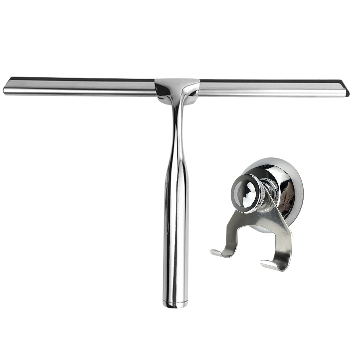 Stainless Steel Shower Squeegee for Glass Doors – Non-Slip Handle, Streak-Free Bathroom Cleaning Tool with Suction Cup Hook for Tile