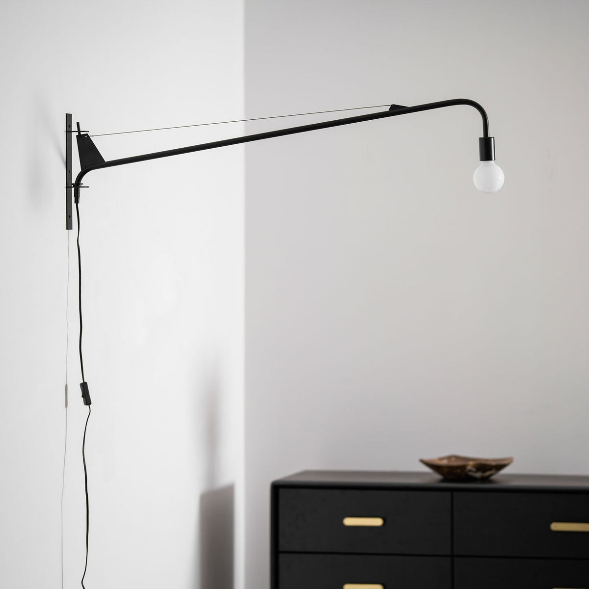 Adjustable Swing Arm Wall Sconce Black Iron 43 in Reach Modern Task Light for Office Living Room Bedroom Workspace Reading Ambient Lighting