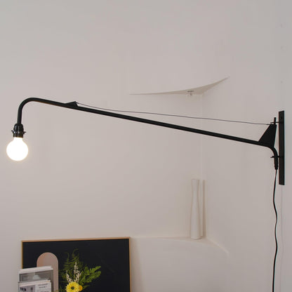 Adjustable Swing Arm Wall Sconce Black Iron 43 in Reach Modern Task Light for Office Living Room Bedroom Workspace Reading Ambient Lighting
