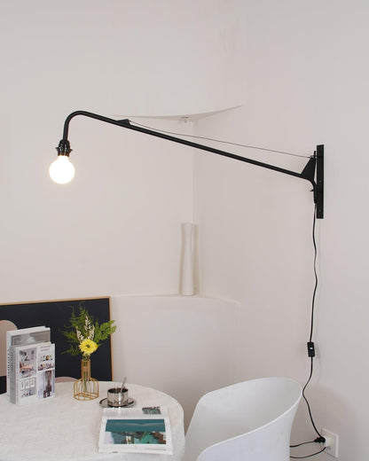 Adjustable Swing Arm Wall Sconce Black Iron 43 in Reach Modern Task Light for Office Living Room Bedroom Workspace Reading Ambient Lighting