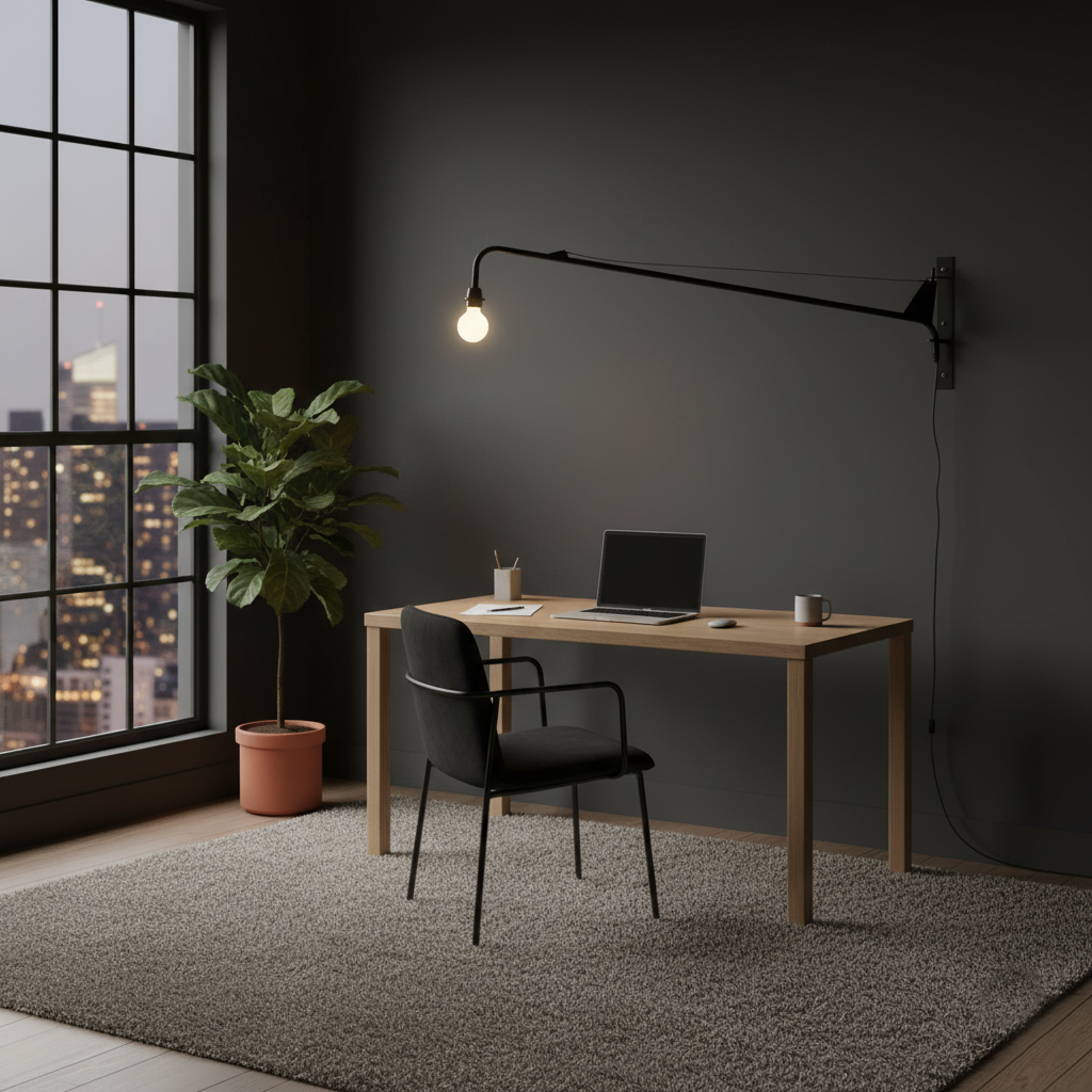 Adjustable Swing Arm Wall Sconce Black Iron 43 in Reach Modern Task Light for Office Living Room Bedroom Workspace Reading Ambient Lighting