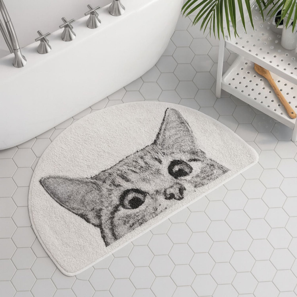 Purrfect Kitty Bath Mat - Soft Polyester, Non-Slip Design