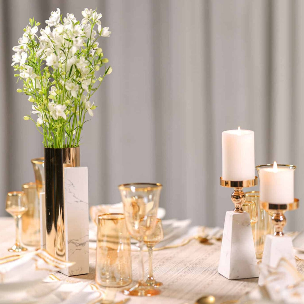 Prysm Candle Holder - Marble with Gold Accent, Modern Pyramid Design