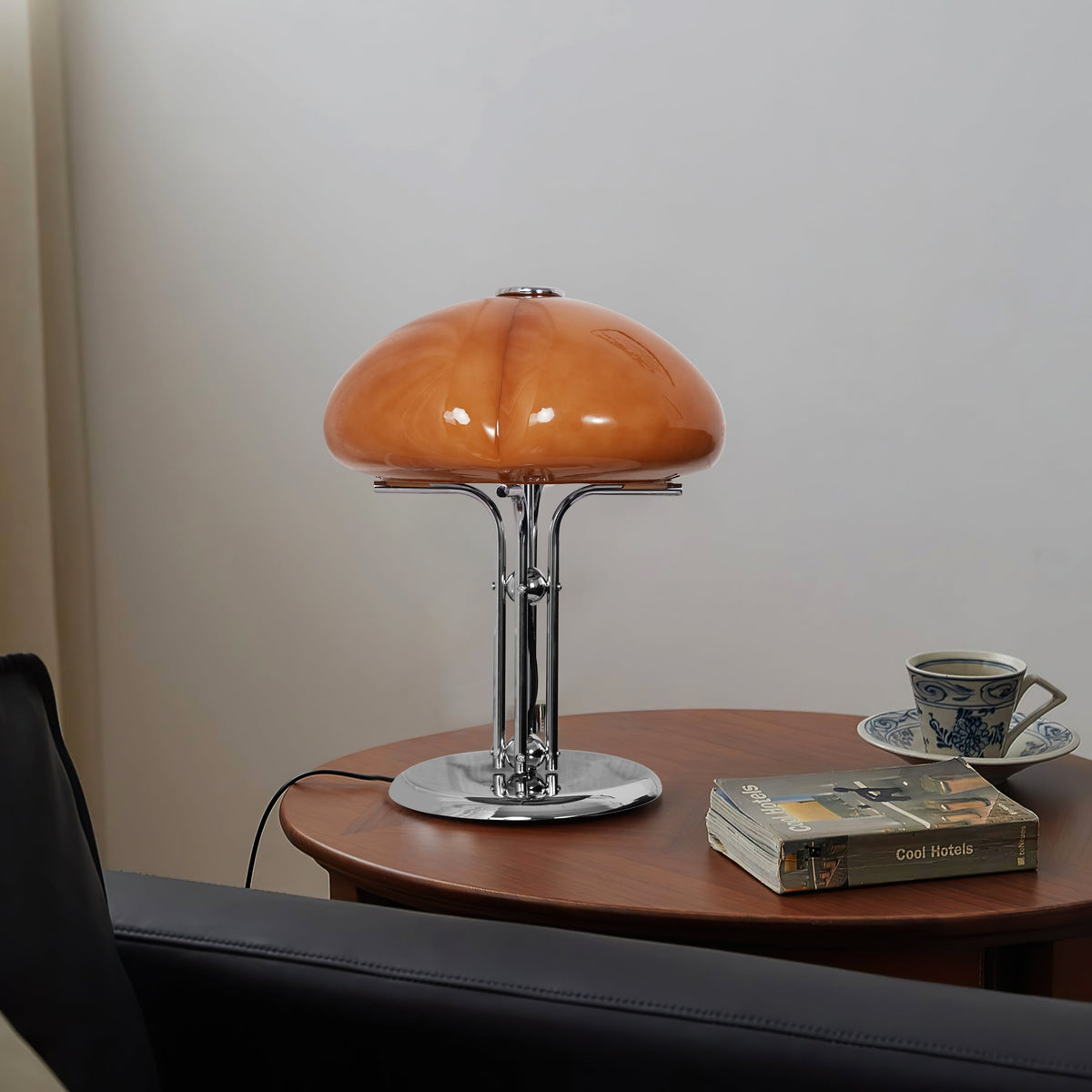 Retro Glass Globe Lamp Orange Accent Light with Push Switch for Bedroom Office Desk Nightstand Mid-Century Modern LED Tabletop Fixture