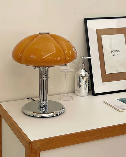 Retro Glass Globe Lamp Orange Accent Light with Push Switch for Bedroom Office Desk Nightstand Mid-Century Modern LED Tabletop Fixture