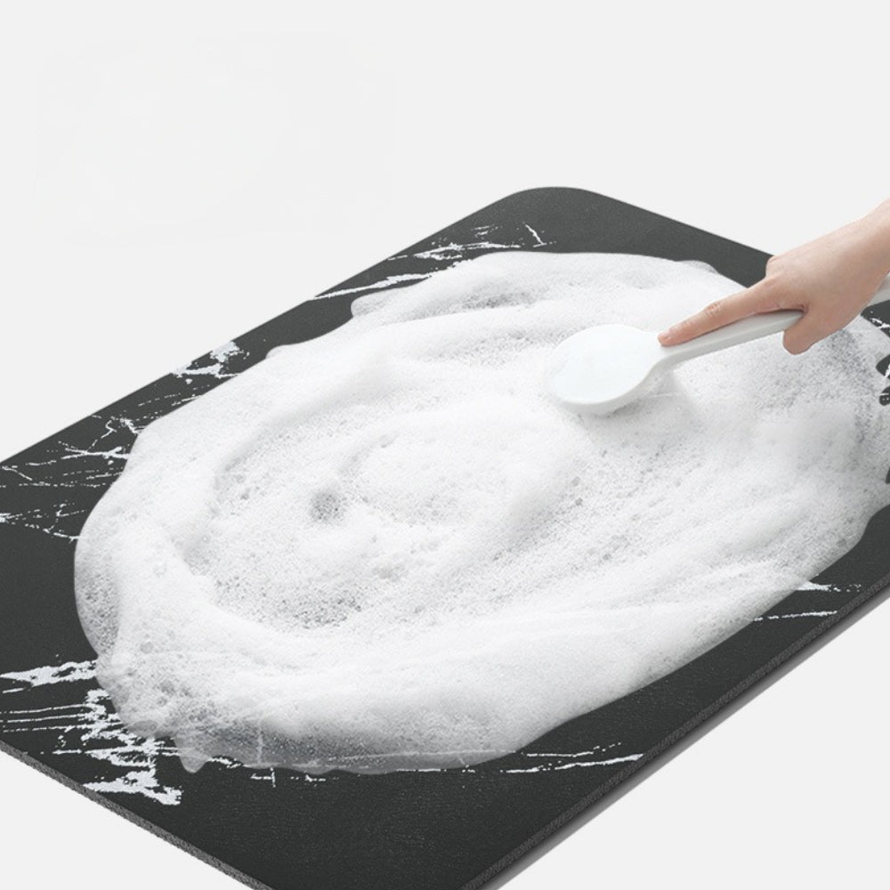 Stone Bath Mat Quick Dry, Diatomaceous Earth Bath Mat Non Slip with Rubber Base Marble Design, Bathroom Mat for Shower