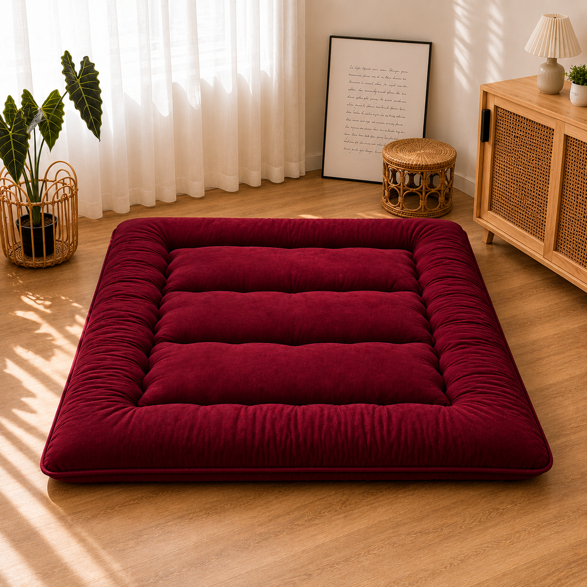 Floor Mattress Foldable 4 Inch Thick, Japanese Futon Mattress Roll Up Floor Bed, Washable Quilted Folding Mattress