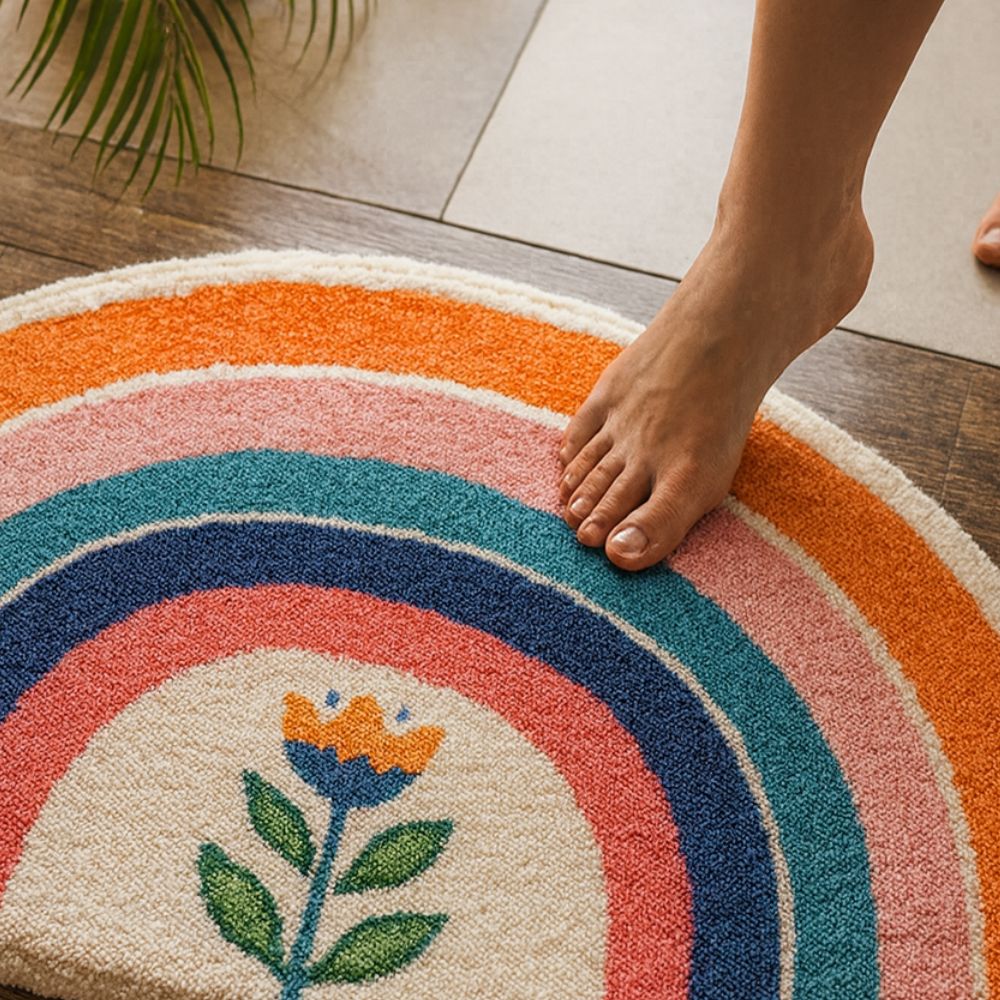 Radiant Half-Moon Bath Mat - Soft Microfiber, Non-Slip, Colorful Design