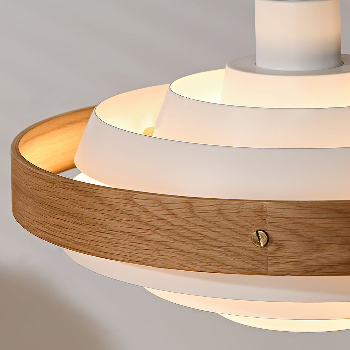 Swing Arm Ceiling Fixture with Layered Wood & Metal Shade – 16 in Diameter – Adjustable for Dining Room Kitchen Island Workspace – E26 Socke