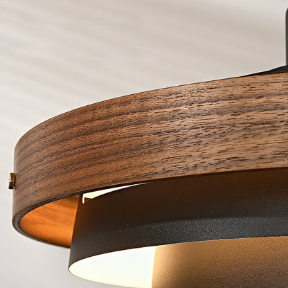 Swing Arm Ceiling Fixture with Layered Wood & Metal Shade – 16 in Diameter – Adjustable for Dining Room Kitchen Island Workspace – E26 Socke