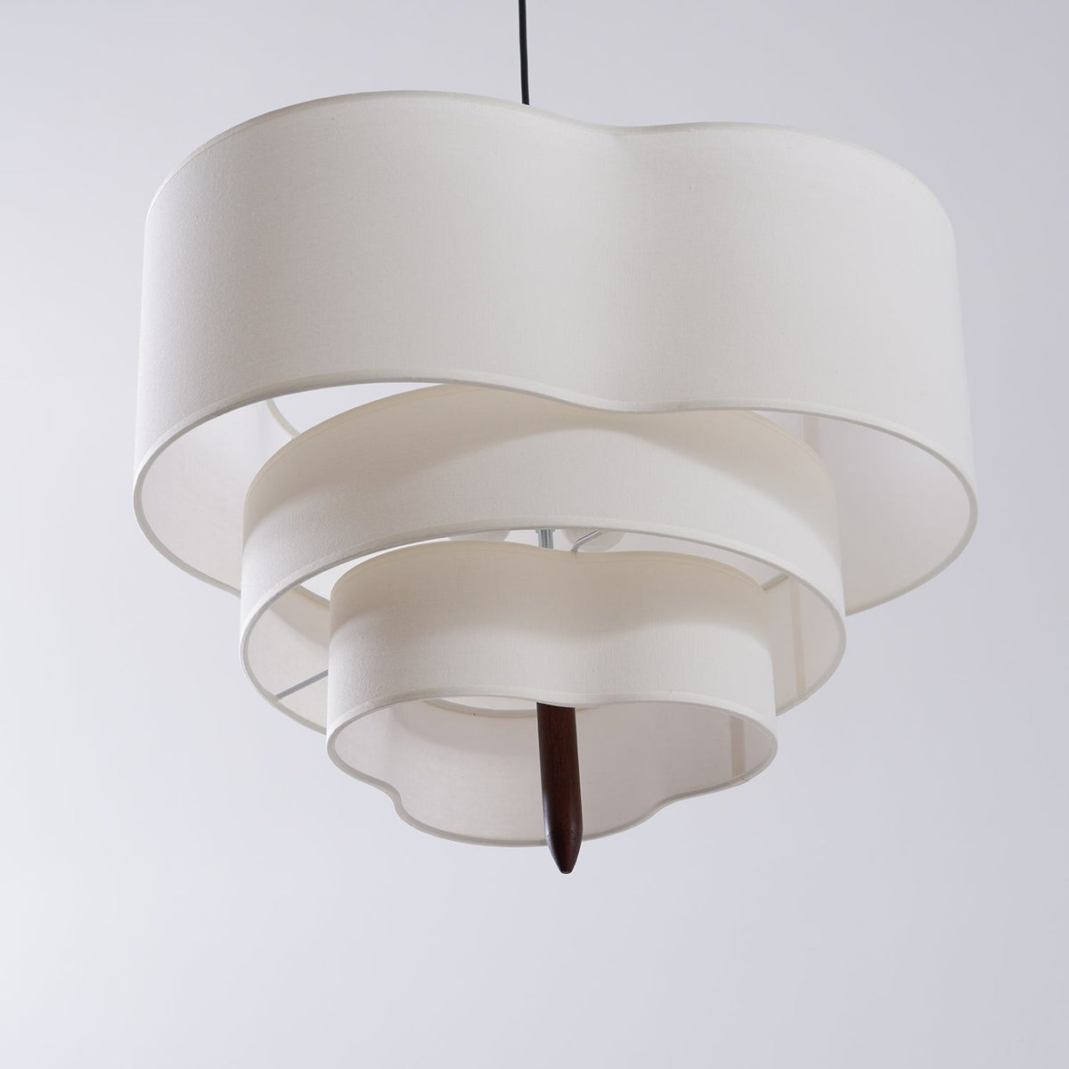 Layered Fabric Chandelier with Wood Accent 3-Light Adjustable Hanging Fixture for Dining Tables & Kitchens Modern Ambient Ceiling Light