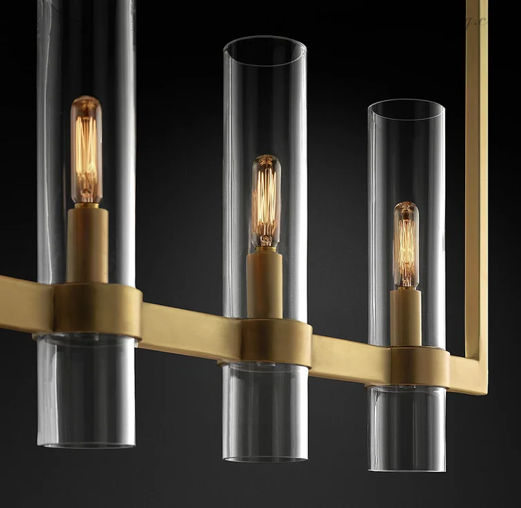 Linear Chandelier with Hand-Blown Glass Shades 59 in – 7-Light Contemporary Metal Fixture for Dining Room & Kitchen