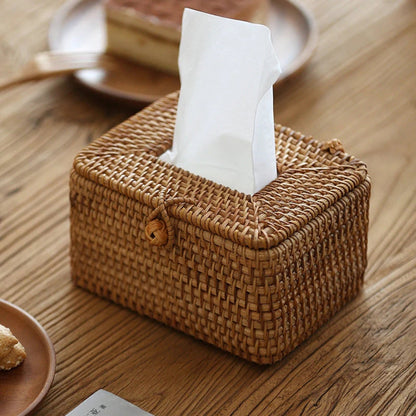Raven Rattan Tissue Box Cover - Handwoven Natural Elegance