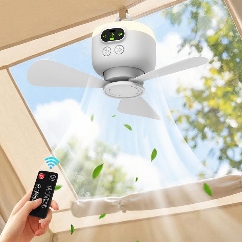 Ceiling Fan with Light and Remote, Rechargeable Battery Operated Ceiling Fan, Portable Ceiling Fan with LED for Camping