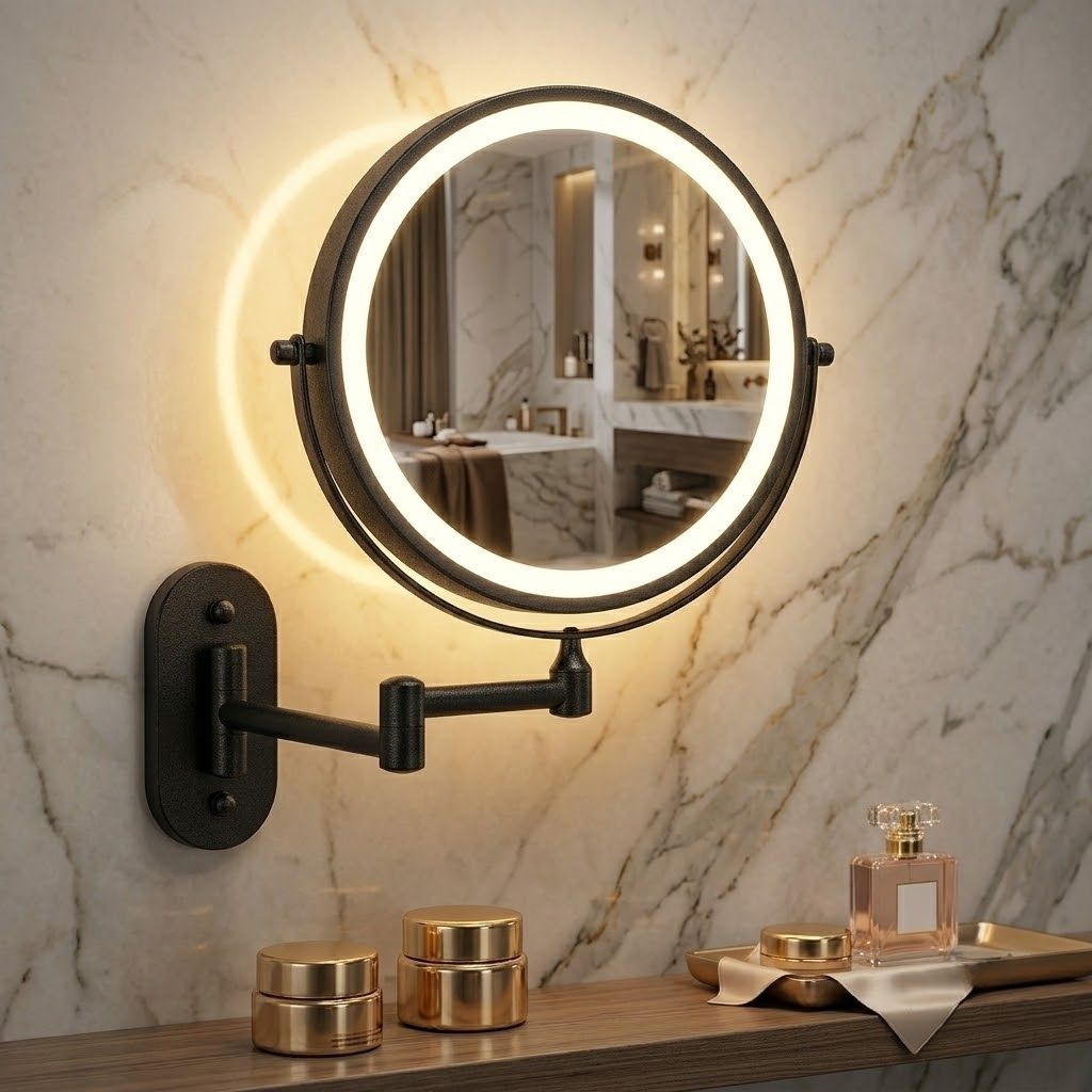 Rechargeable LED Vanity Mirror with 3 Light Tones & 360° Rotation for Flawless Makeup Application