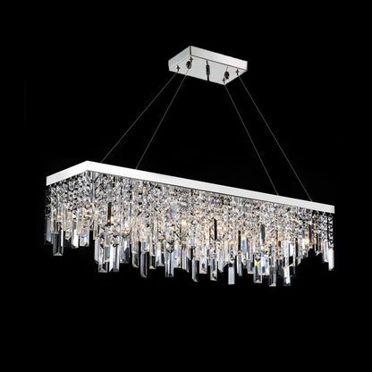 Linear Crystal Pendant Light Fixture Modern Dining Room Chandelier Stainless Steel Frame E12 Candelabra Base Adjustable Hanging Height for