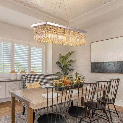 Linear K9 Glass Drop Ceiling Light Fixture for Dining Room & Kitchen – Chrome Finish