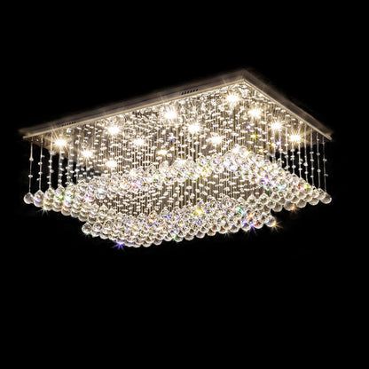 Tiered Glass Crystal Flush Mount Ceiling Light for Dining Room, Bedroom & Kitchen – Stainless Steel Frame, GU10 LED Compatible