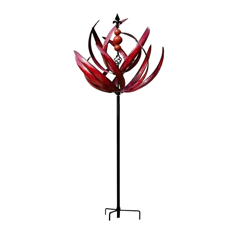 Kinetic Yard Sculpture Spinning Metal Stake Decoration for Lawns Patios Gardens Breeze-Activated Weatherproof Accent Piece Red Blue Reflecti