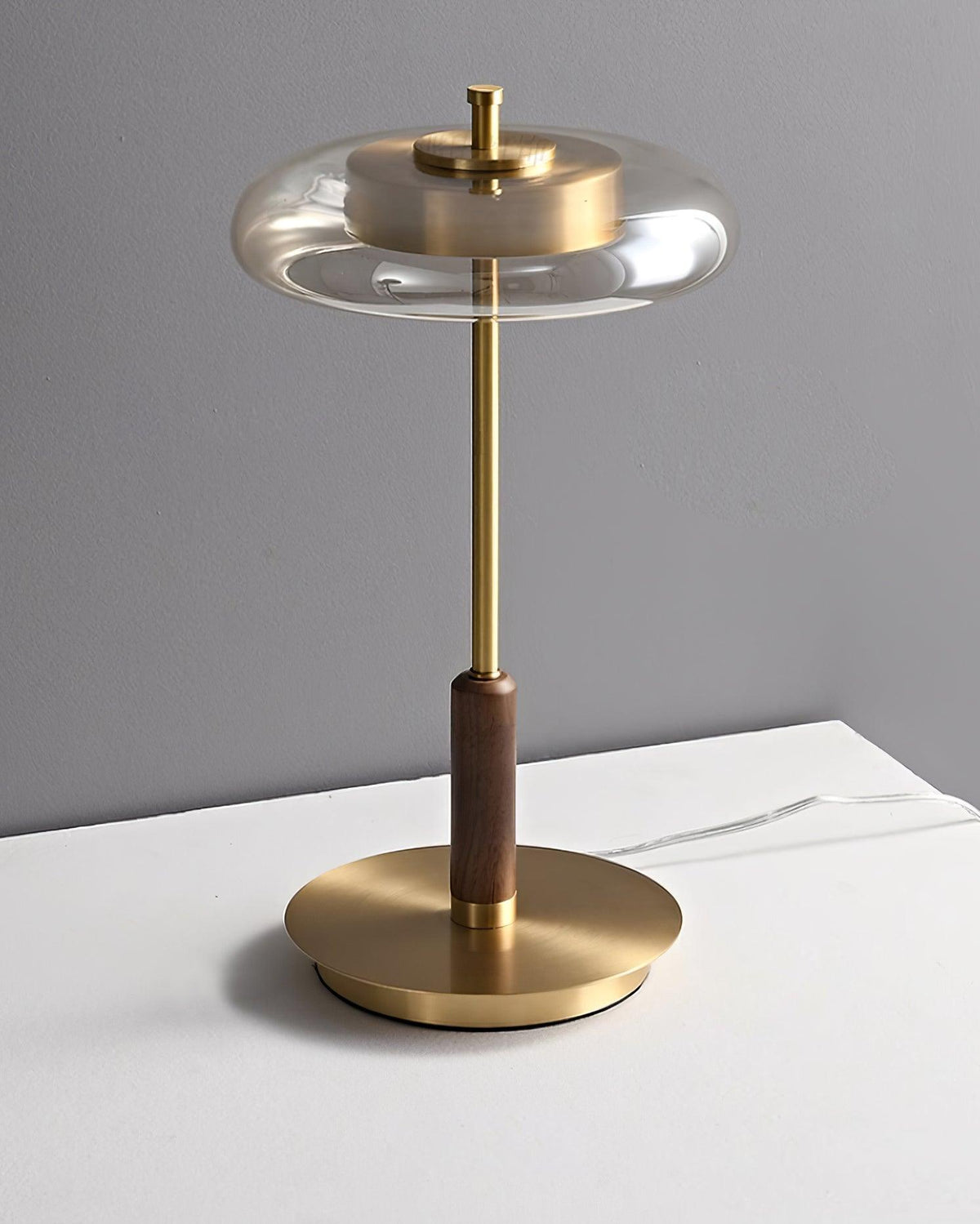 Amber Glass Bedside Lamp with Brass Base 8.6 in Diameter Warm Glow 7W LED Lighting Nightstand Accent for Bedroom Office Contemporary Decorat