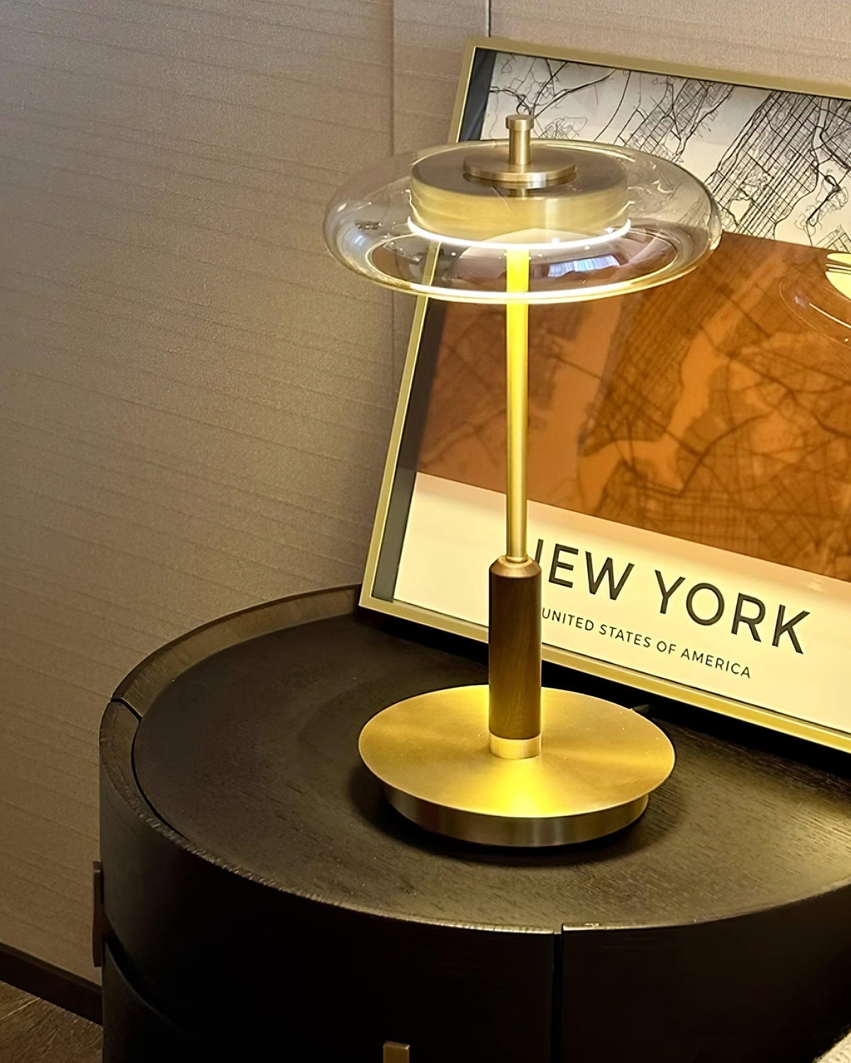 Amber Glass Bedside Lamp with Brass Base 8.6 in Diameter Warm Glow 7W LED Lighting Nightstand Accent for Bedroom Office Contemporary Decorat