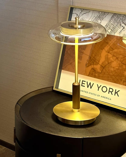 Amber Glass Bedside Lamp with Brass Base 8.6 in Diameter Warm Glow 7W LED Lighting Nightstand Accent for Bedroom Office Contemporary Decorat