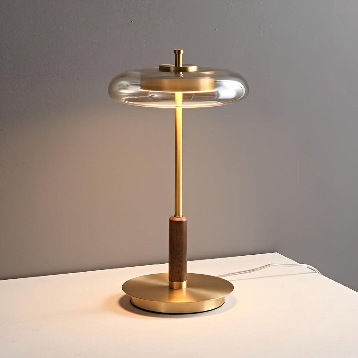 Amber Glass Bedside Lamp with Brass Base 8.6 in Diameter Warm Glow 7W LED Lighting Nightstand Accent for Bedroom Office Contemporary Decorat