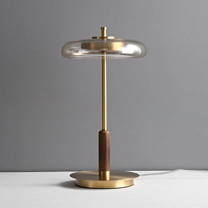 Amber Glass Bedside Lamp with Brass Base 8.6 in Diameter Warm Glow 7W LED Lighting Nightstand Accent for Bedroom Office Contemporary Decorat