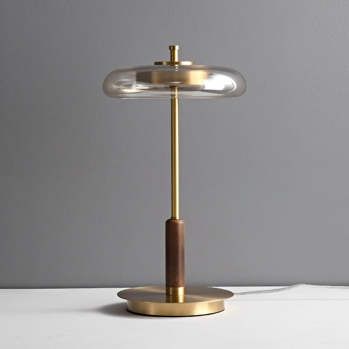 Amber Glass Bedside Lamp with Brass Base 8.6 in Diameter Warm Glow 7W LED Lighting Nightstand Accent for Bedroom Office Contemporary Decorat