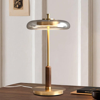 Amber Glass Bedside Lamp with Brass Base 8.6 in Diameter Warm Glow 7W LED Lighting Nightstand Accent for Bedroom Office Contemporary Decorat