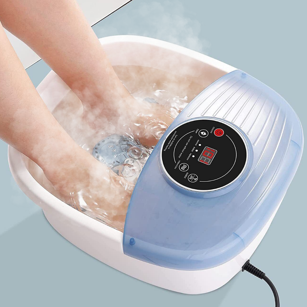 Relaxing Foot Spa Bath Massager with Heat, Vibrating Foot Massager with Bubbles and Rollers, Portable Foot Spa for Home