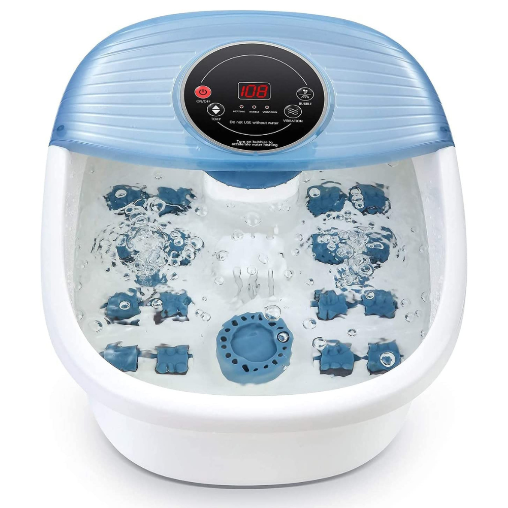 Relaxing Foot Spa Bath Massager with Heat, Vibrating Foot Massager with Bubbles and Rollers, Portable Foot Spa for Home