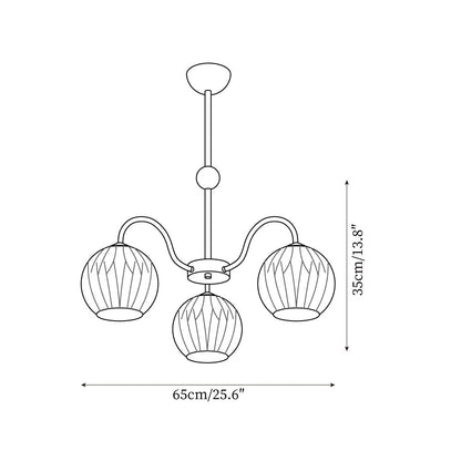 Ribbed Glass Dome Pendant Fixture 26-33 inches Multi-Head Overhead Lighting for Kitchen Dining & Living Areas Adjustable Drop