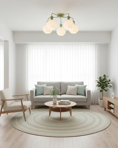 Multi-Head Glass Pendant Light Green Pumpkin Shade for Dining Room Living Space Kitchen Island Overhead Fixture Dimmable E26 Modern Chandeli