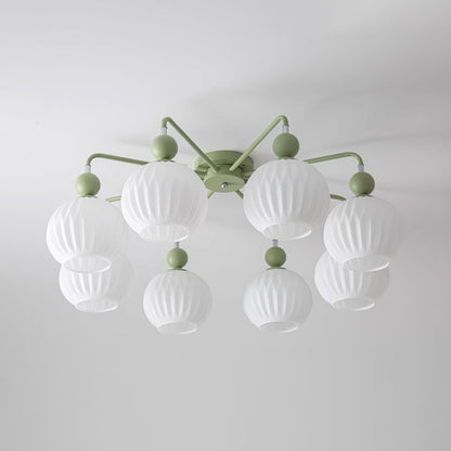 Multi-Head Glass Pendant Light Green Pumpkin Shade for Dining Room Living Space Kitchen Island Overhead Fixture Dimmable E26 Modern Chandeli