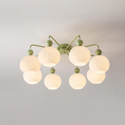 Multi-Head Glass Pendant Light Green Pumpkin Shade for Dining Room Living Space Kitchen Island Overhead Fixture Dimmable E26 Modern Chandeli