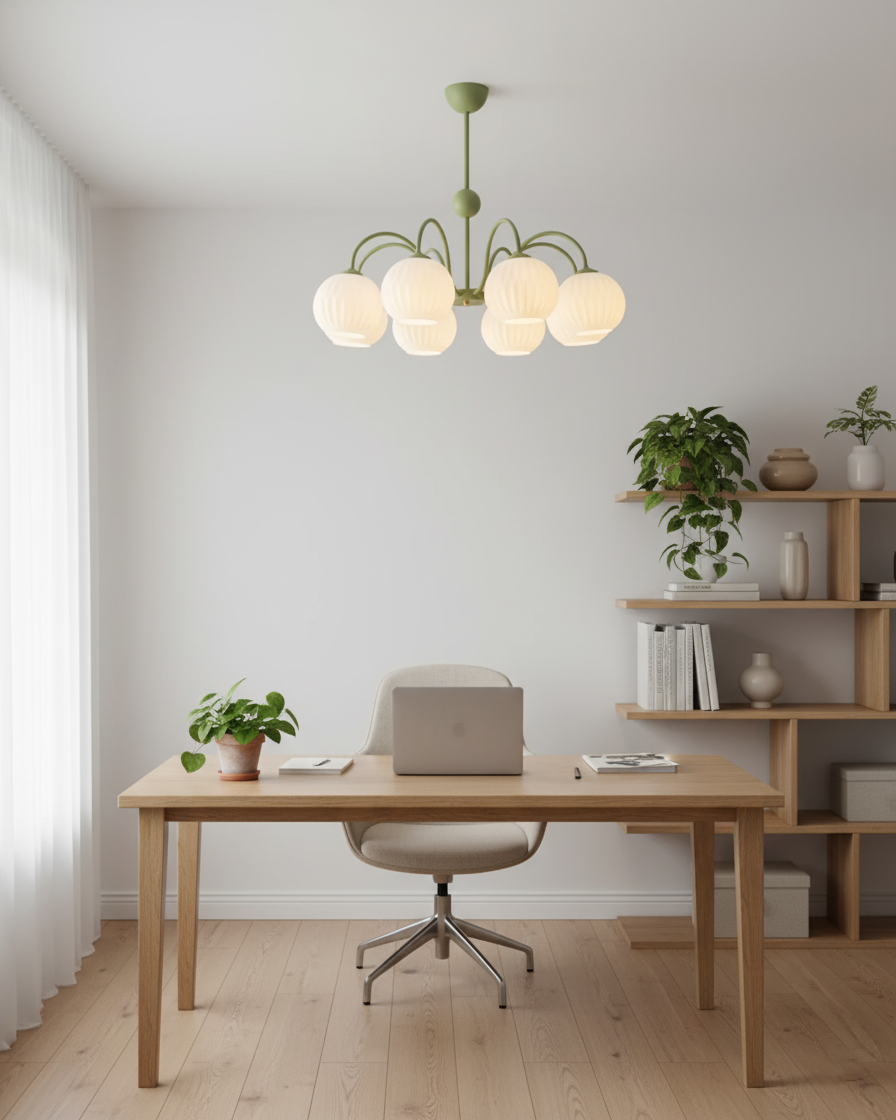 Ribbed Glass Dome Pendant Fixture 26-33 inches Multi-Head Overhead Lighting for Kitchen Dining & Living Areas Adjustable Drop