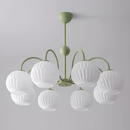 Ribbed Glass Dome Pendant Fixture 26-33 inches Multi-Head Overhead Lighting for Kitchen Dining & Living Areas Adjustable Drop