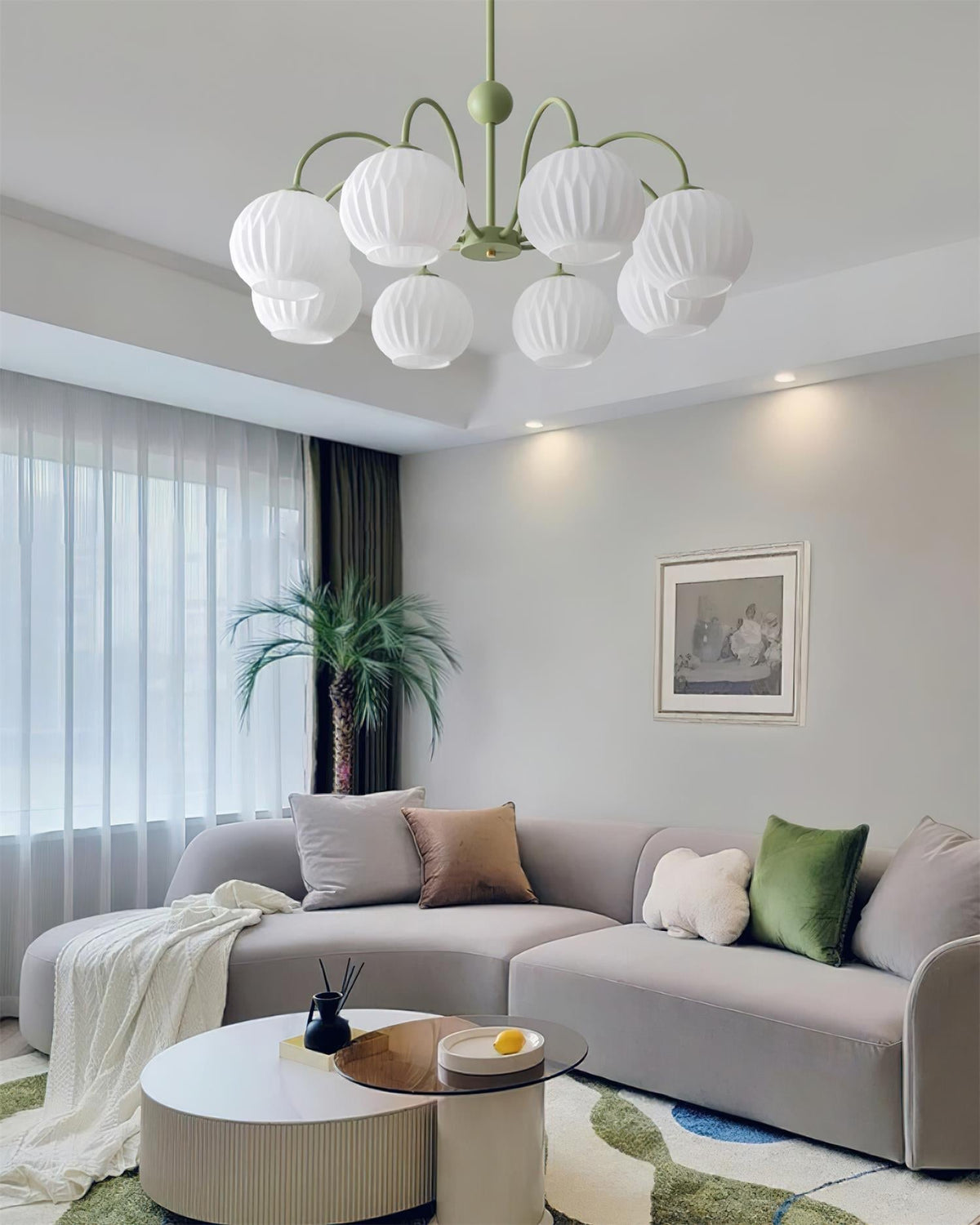 Ribbed Glass Dome Pendant Fixture 26-33 inches Multi-Head Overhead Lighting for Kitchen Dining & Living Areas Adjustable Drop